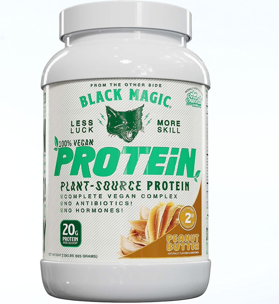 Black Magic Plant - Sumber 100% Vegan Protein - Keto, Gula Rendah, Protein Bebas Dairy - Pre / Post Workout - Peanut Butter - 20g Protein - 2 LB