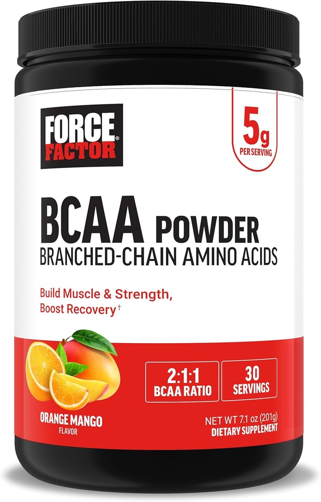 Paksa Faktor BCAA Amino Acids Suplemen 2: 1: 1, Delicious and Refreshing BCAA Powder untuk Dukung Pemulihan Muscle dan Performance, Tidak Ada Warna Buatan atau Flavors, Orange Mango, 30 Servis