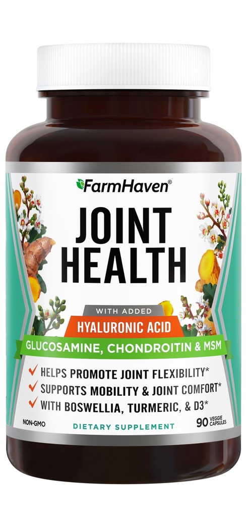 FarmHaven Glucosamine Chondroitin MSM dengan Boswellia, Turmeric 124; ditambahkan Acid Hyaluronic & Vitamin D3 124; Promotes Joint & Muscle Health & Inflammation Response 124; None-GMO & Gluten Free 124490 Capsules