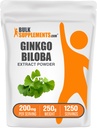 BulkSupplements.com Ginkgo Biloba Extract Powder - dari Ginkgo Biloba Leaf, Antioksidant Source, Herbal Suplemen - Bebas Gluten, 200mg per Serving, 250g (8.8 oz) (Paket 1)