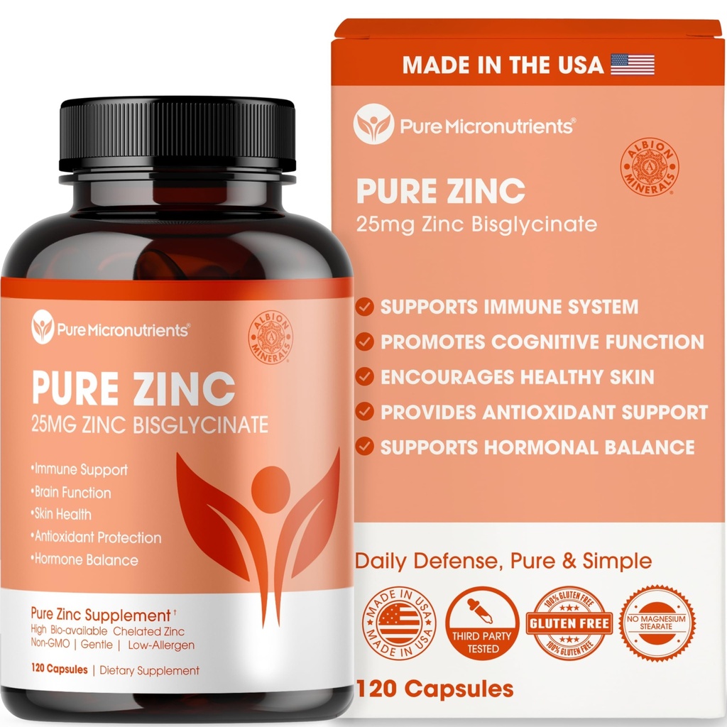 Suplemen Zinc Murni 25mg - TRAACS Bisglycinate Chelate - 120 Capsules untuk Dukungan Imune, Skin Kesehatan & Energi - untuk Pria & Perempuan