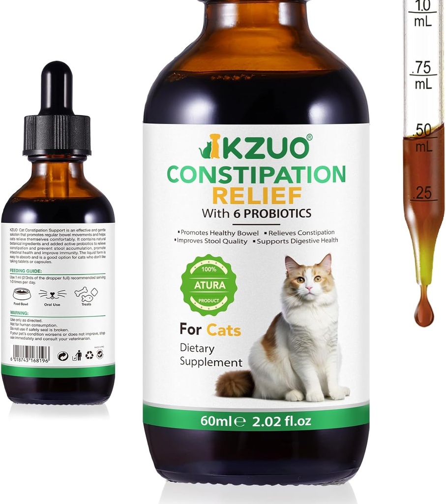 Relief Konstitasi Kucing - Penentuan Laxatif Alam dengan Pumpkin Fiber & Progories, Vet-Formulated untuk Dukungan Bowel Cepat, Relief Hairball, Dosing Liquid Mudah, Chicken Flavor