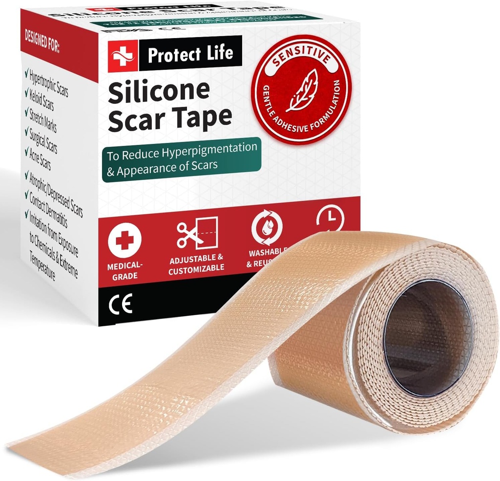 Melindungi Kehidupan Silicone Scar Sheets 1.6 "x 118" Rolls-3M - Tingkat Medis Tape Scar untuk Keloid Bump Removal - Bisa digunakan kembali Tape Silicone Scar Removal Strips, Patch untuk Scar Bedah, C Section
