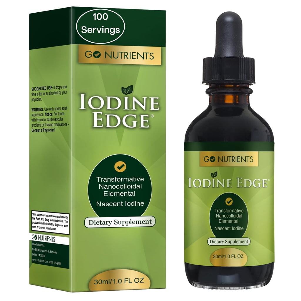 Go Nutrients Iodine Edge - Organic Nascent Iodine Liquid Suplemen untuk Dukungan Thyroid, Energi, Kebal & Kognitive Kesehatan - Tinggi Absorpsi Drops - Ticture Alam & Pria - 1 oz