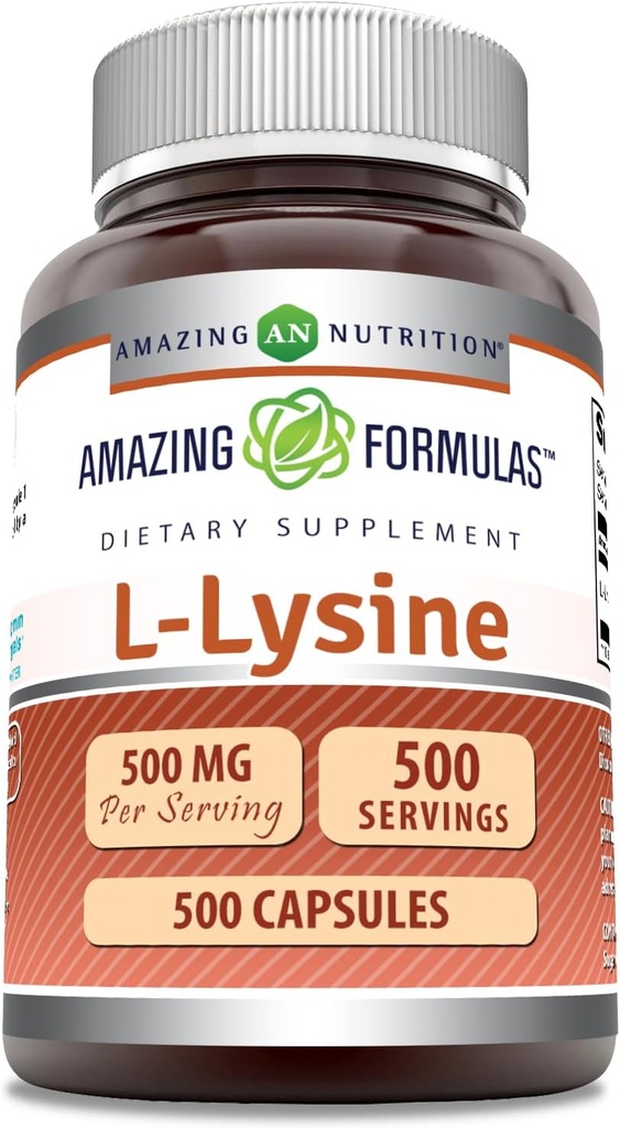 Amazing Formulas L- Lysine 500 mg Capsules Acid Acid Acid 14; Non-GMO 124; Gluten Free 124; Dibuat di USA (500 Count)