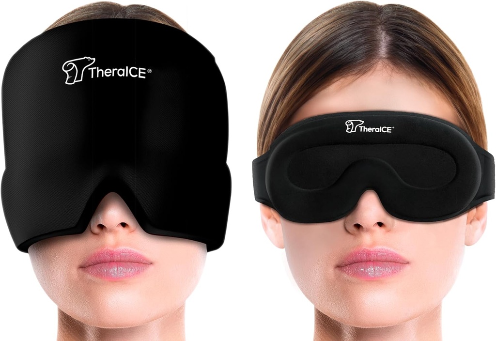 TheraICE Migraine Headache Relief Cap, Hot & Cold Therapy Hat, Migraine Relief Cap Head Close, Headache Cap Ice Pack Mask + TheraICE Cooling Gel Relief Mask
