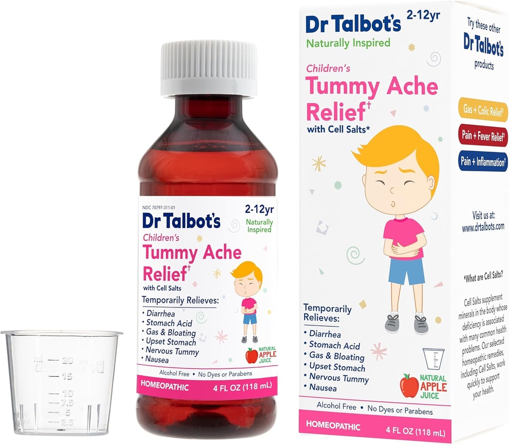 Dr. Talbot 's Children' s Tummy Ache Relief Medicine - 4 oz - termasuk Dosage Cup - for 212 Years Old - Natural Apple Flavor (Packaging Varies)