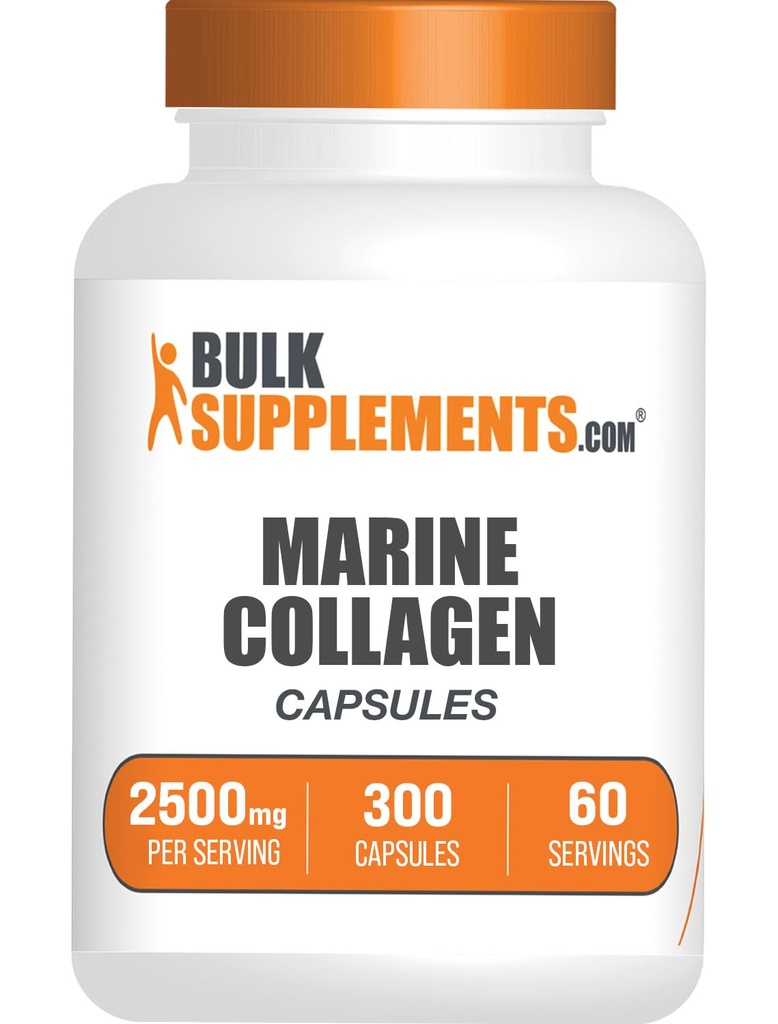 Kasuls Kolagen Marine Kolagen BulkSulemen.com - Tambahan Fish Collagen, Collagen for Women & Men - Collagen, Gluten Free, 5 Capsules per Serving, 300 Kapsul (Paket 1)