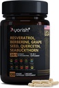 Suplemen Resveratrol: 124; Berberine Grape Extract Quercetin Green Tea Extract Acai Noni Polyphenol Tambahan Perempuan & Men, N- Acetyl Cysteine NAD Booster 120 Count