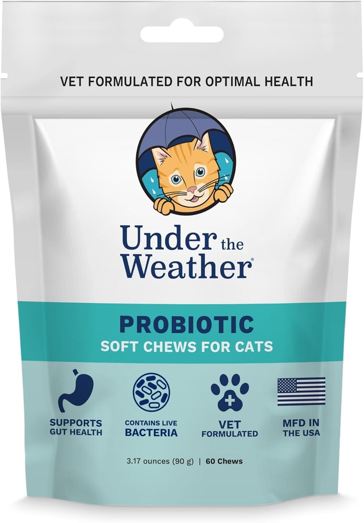 Under The Weather Pet Probiotic Chews for Cats 124; Promotes Normal Ditraffic, Ballances Healthy Gut Health 124; 60 Star Shaped Soft Chews