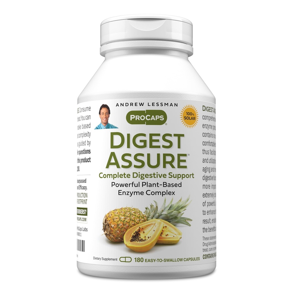 ANDREW LESSMAN Digest Assure 180 Kapsul - Comprehensive Blend of Powerful Natural Enzimes untuk Dukungan dan Enhance Digetical Health, Vegetarian- Sourced Enzymes, Small Easy to Swallow Capsules