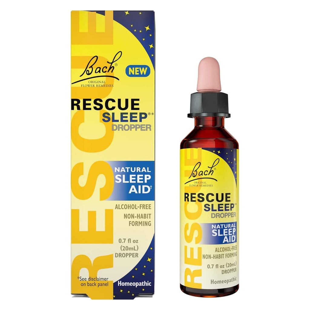 Bach RESCUE SLEEP Dropper 20mL, Natural Sleep Aid, Homeopathic Flower Essence, Free of Melonatin, Sugar, & Gluten, Family-Friendly, Non-Alkohol Formula