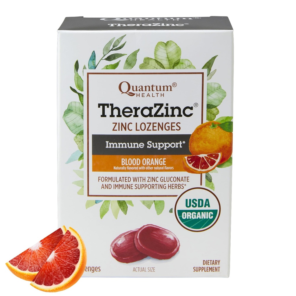 Quantum Health TheraZinc Organic Zinc Lozenges Echinacea & Honey Ammune Dukungan untuk Dewasa & Anak-anak 12 + Tentu saja Flavared Blood Orange Fast Relief dengan No Aftertaste - 25 Count