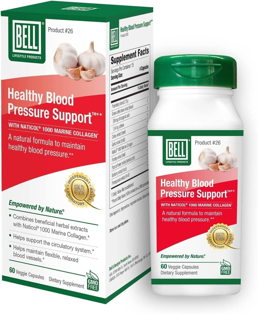 Bell Heally Blood Pressure ™ Unique Blend - Natural Blend of Green Coffee Bean Extract, Breat Seconds Extract Suplemen 60 Capsules, Vegan, Non-GMO