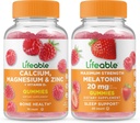 Lifeable Calcium, Magnesium, Zinc & Vitamin D + Melonatin 20mg, Gummies Bundle - Tasting, Vitamin Suplemen, Gluten Bebas, GMO Bebas, Gummy Chewable