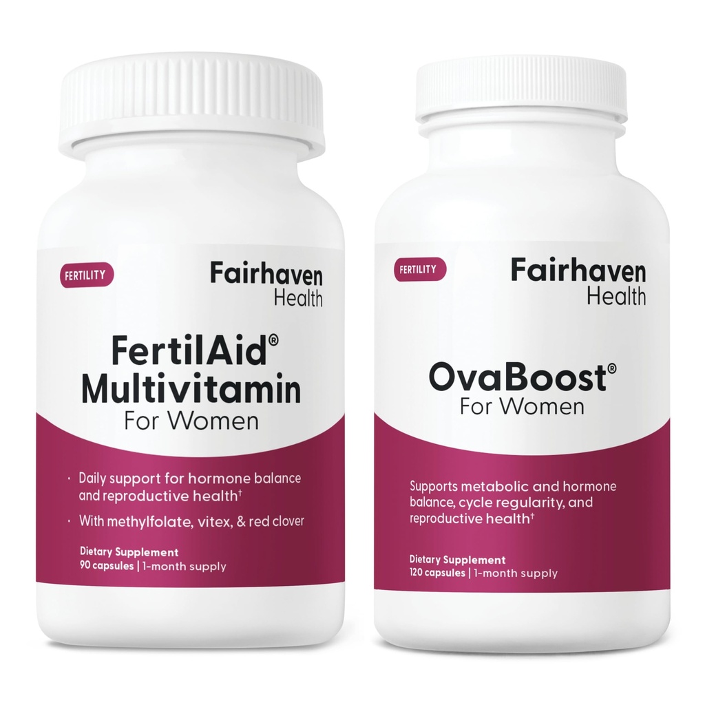 FertilAid for Women & Ovaboost Combo, Women Fertility Suplement & Natural Fertility Vitamin dengan Myo- Inositol, Vitex & Vitamin untuk mendukung Ovulasi, Regularitas Siklus & Egg Quality, Persediaan 1 Bulan