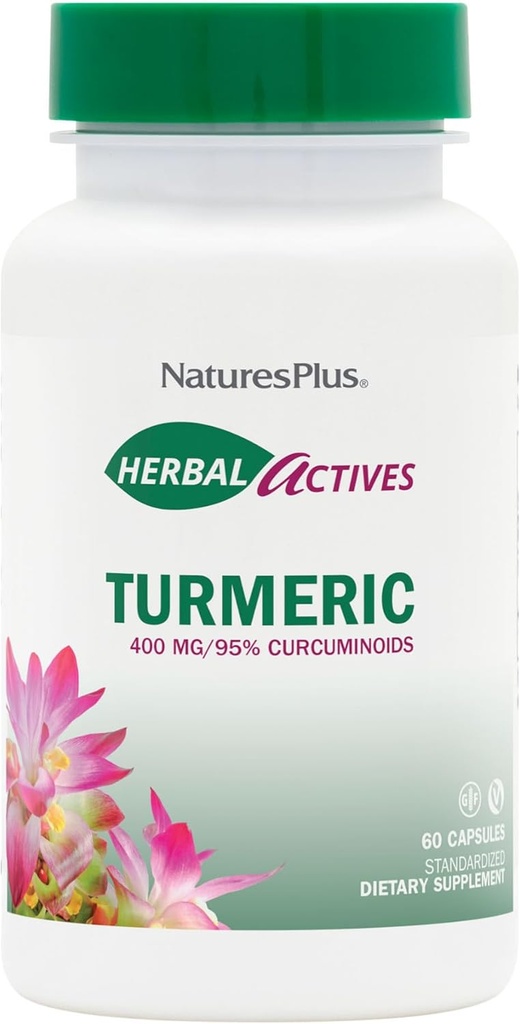 Natures Plus Herbal Actives Turmeric - 400 mg, 95% Curcumin, 60 Vegan Capsules - Vegetarian, Gluten- Free - 60