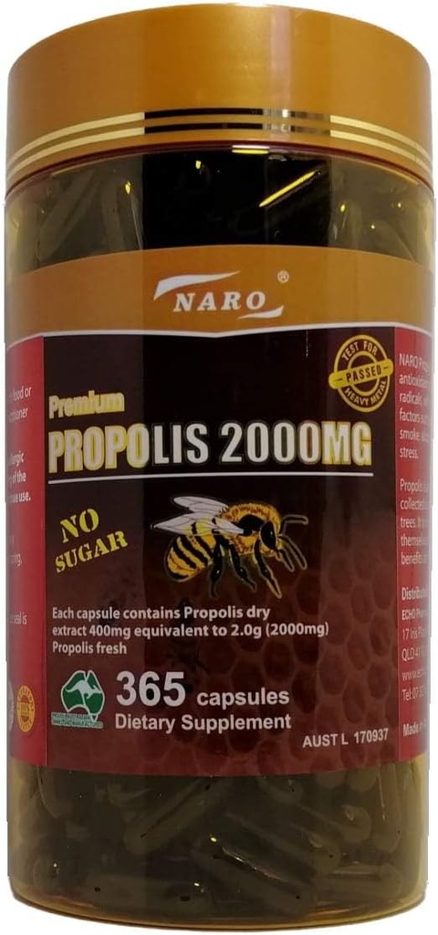 Naro Bee Propolis Extract 2000mg Premium Eucalyptus Dark 365 Capsules Australia Made