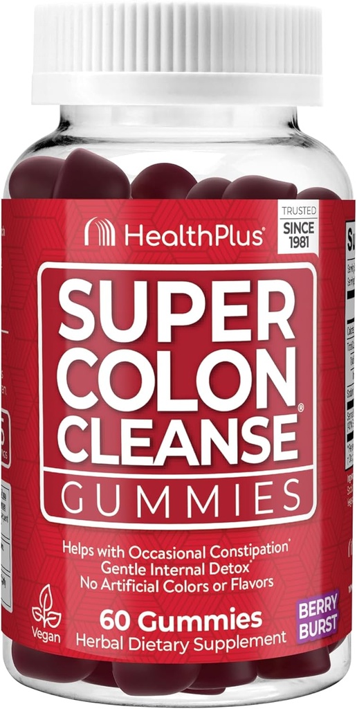 Health Plus Super Colon Cleanse Gummies 15 Day Supply of Gentle Overnight Relief from Occational Constipation, Natural Senna Extract, Dietary Supplemen, Mixed Berry Flavor, 60 Count