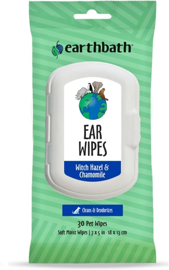 earthbath Dog Wipes - Gentle Dog Ear, Best Pet Wipes for Dogs & Cats, Made in USA, Cruelty- Free Dog Wipes, Keep Your Pet 's Ears Alame Clear & Infeksi Free - 30 Count (1 Pack)