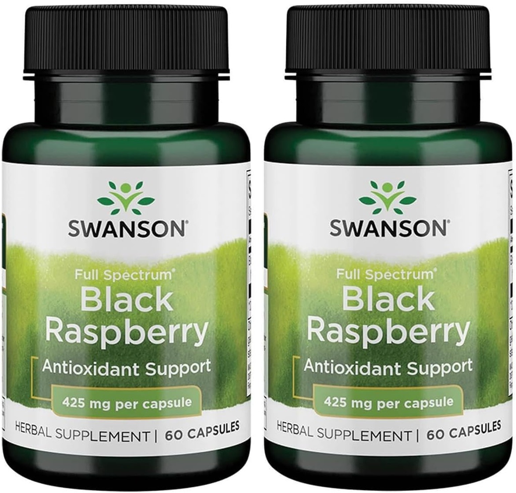 Swanson Black Raspberry - Herbal Supplemen Memproyeksikan Overall Wellness Dukungan - Sumber Alam Flavonoid & Vitamin C - (60 Capsules, 425mg Masing-masing) (2 Pack)