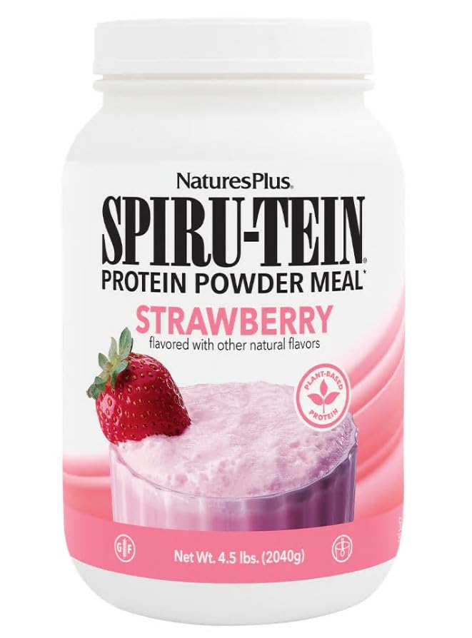 NaturesPlus Spirus-TEIN, Strawberry - 4.5 lbs - Plant - Based Protein Shake - Non-GMO, Vegetarian, Gluten Free - 60 Servings