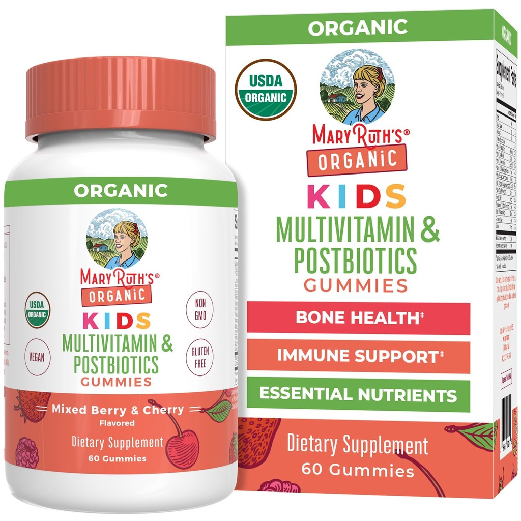 MaryRuth Organics Kids Vitamin 124; USDA Organik 124; Multivitamin Gummies + Postbics untuk Ages 4 + 124; Lacnoillus Rhamnosus 124; Vegan 124; Non-GMO 124; 60 Count