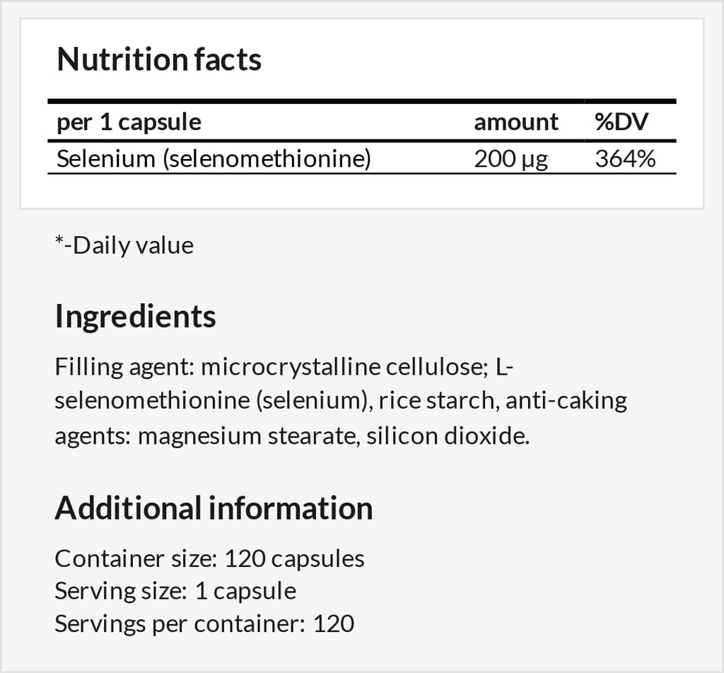 Selenium 200 Aig (Selenomethionine) - 120 Kapsul - 4 Bulan Suppply - Diet Suplemen untuk mendukung Thyroid dan Sistem kekebalan - oleh MZ