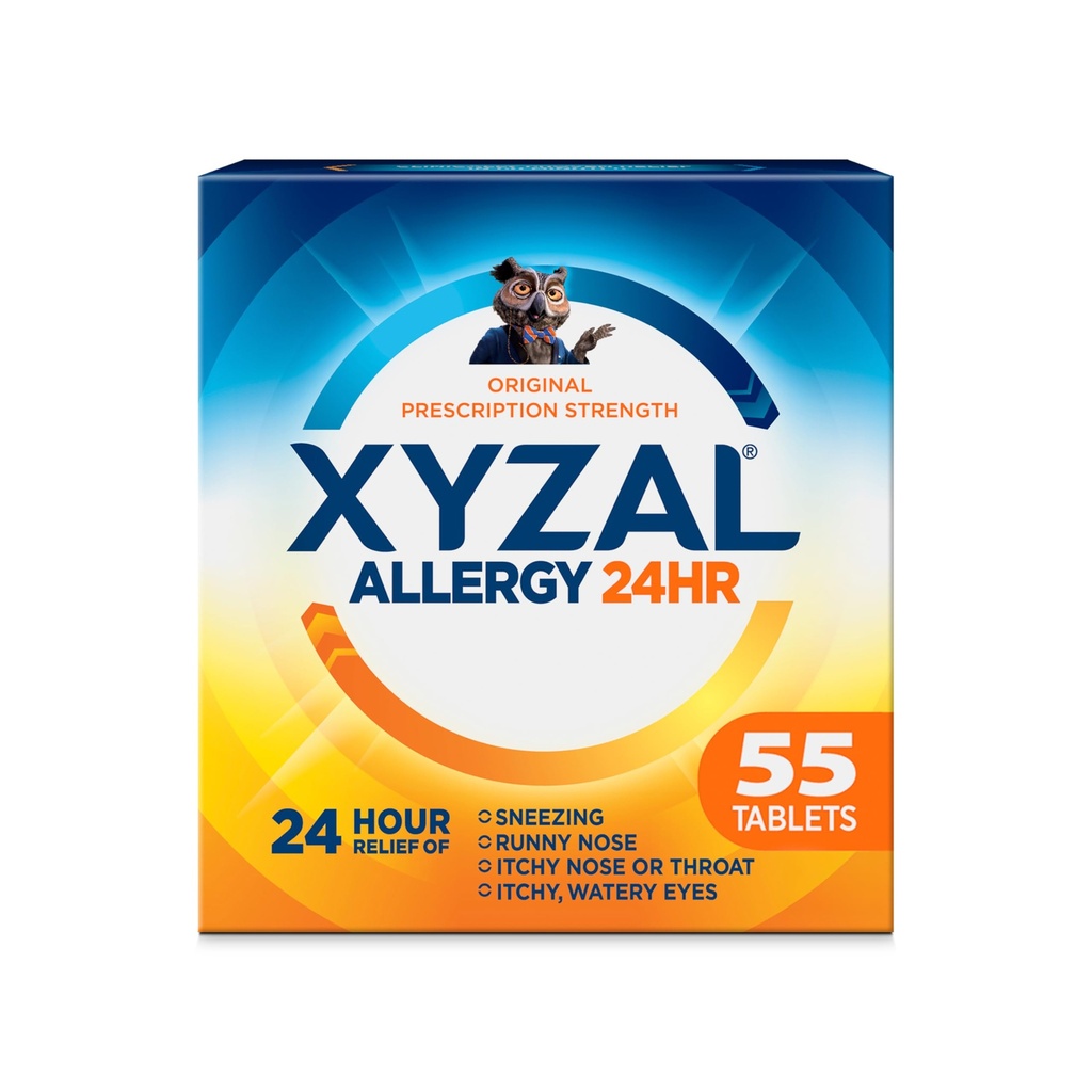 Xyzal 24 Hour Relief Medicine Allergy, Prescription Strength Antihistamin, Leustiriizine Dihydrochloride 5 mg, 55 Count