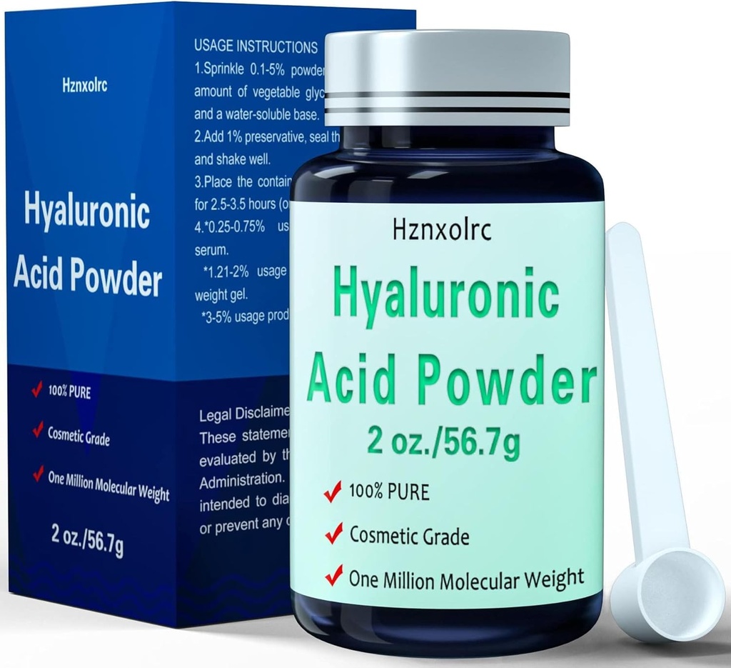 2 oz Hyaluronic Acid powder, 56.7 Grams, High Molekuler Weight, 100% Pure, Premium Hyaluronic Acider Powder untuk Skin Care, Vegan, Air Soluble