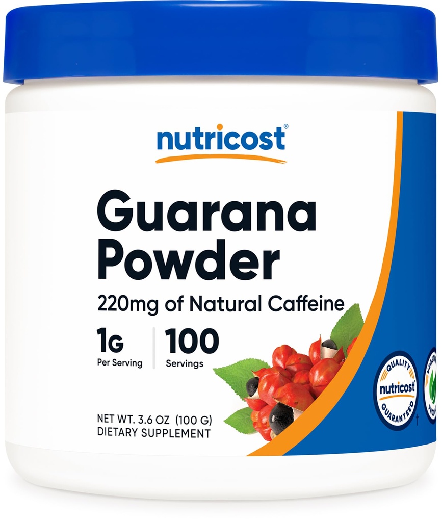 Nutricost Guarana Extract Powder 100 Grams Per Bottle - Natural Herbal Caffeine Energizer Suplemen Natural