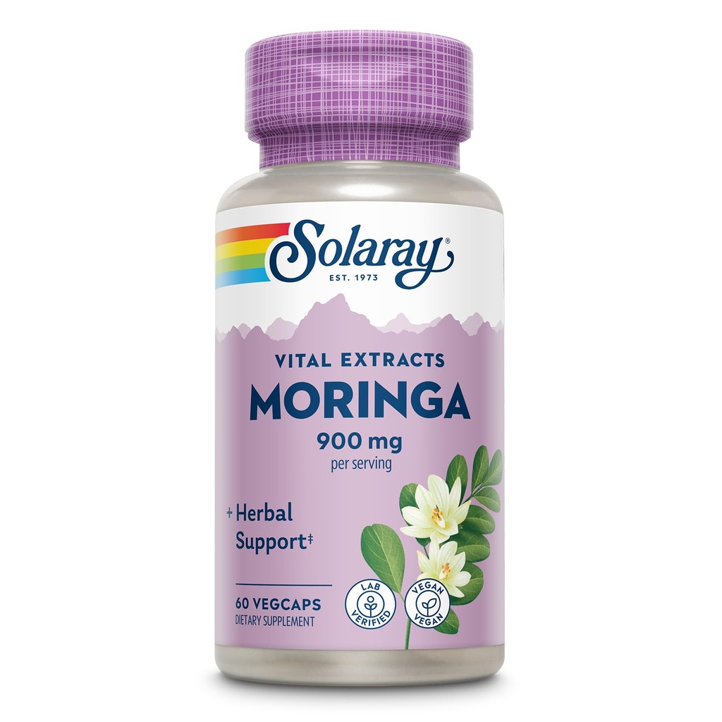 SOLARAY Moringa Capsules 900 mg - Moringa Suplemen dengan 135 mg Saponins - Herbal Dukungan w / Alamring Vitamin, Mineral, Amino Acids, Vegan, Jaminan 60-Hari, 30 Serv, 60 VexCaps