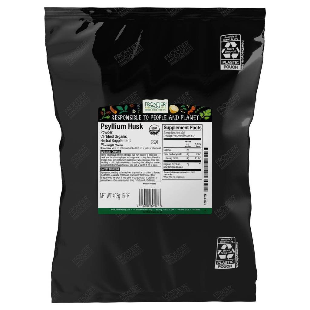 Frontier Co-op Organik Psyllium Husk Powder 1 lb