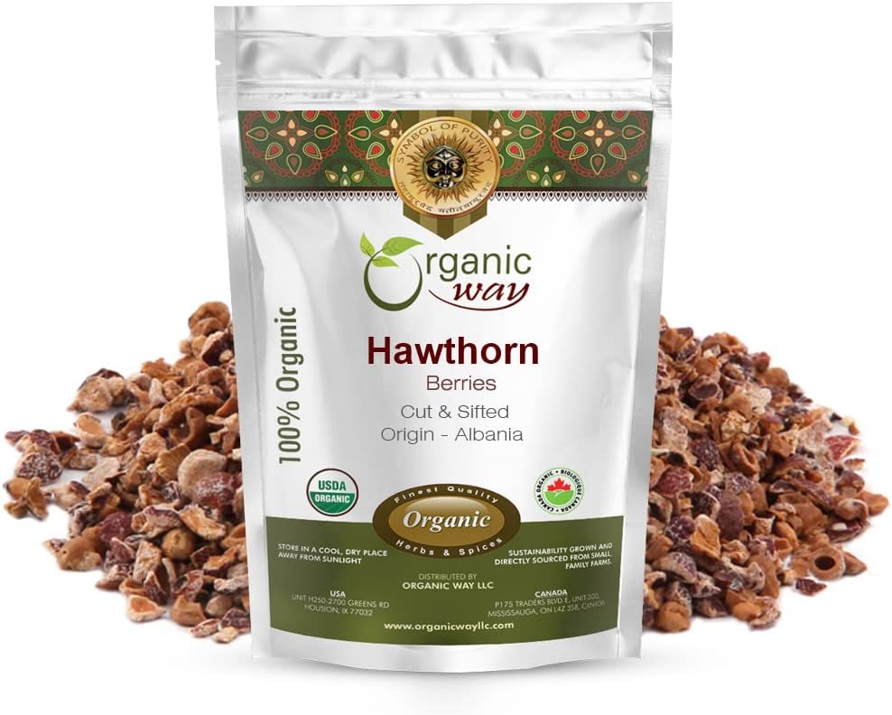 Jalan Organik Hawthorn Berries Cut & Sifted (Crataegus monogyna) - Europe Wild- Harvest 124; Organic & Kosher Certified 12.4; Vegan 124; Non GMO & Gluten & Glu4; USDA Certified 144; Origin - Albana (1 / 4LBS / 4OZ)