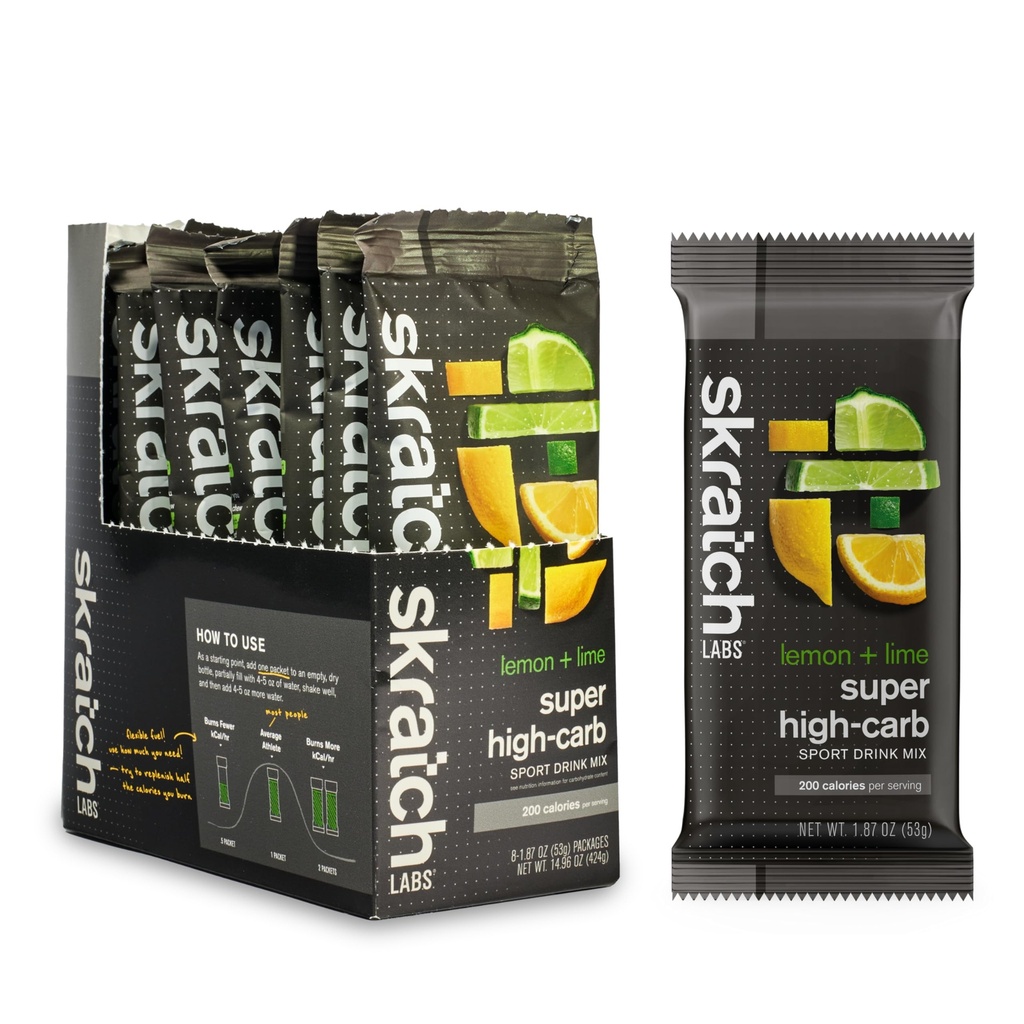 Skratch Labs Super High- Carb Drink Mix Paquents - Carbohydrate Pawder - Cluster Dextrin dan Electroltes - Endurance Energ- Energy Gel Alternatif - Lemon / Lime - 8 Serving Paket - Non-GMO