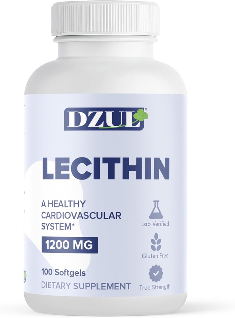 DZUL Pharma 's Soy Lecyite 1200 mg / 100 Softgels / High Potency, Gluten Free and Bub- Verified