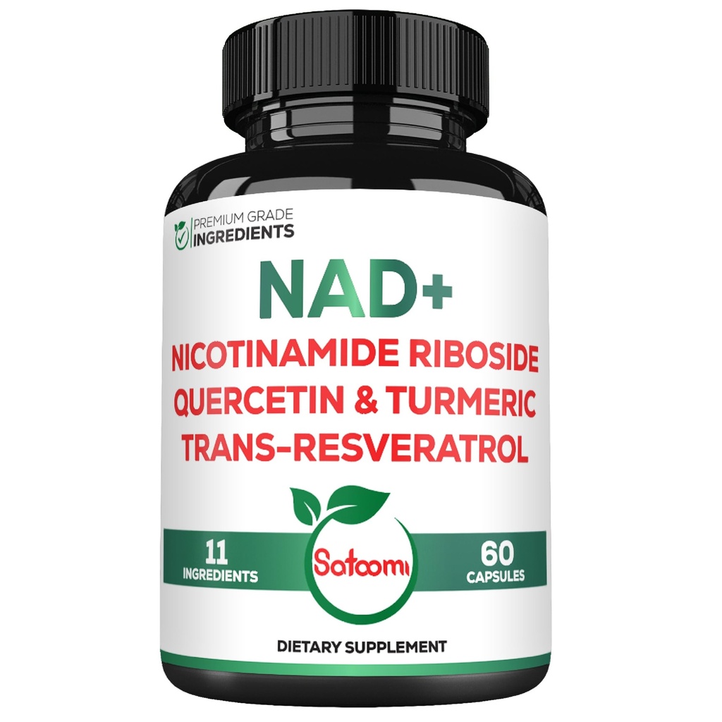 Satoomi NAD Suplemen untuk Perempuan - NAD Nicotinamide Riboside Resveratrol 900mg, Quercetin, Turmeric, Astralus, Ginseng, Vitamin D3, Vitamin C - 60 Count
