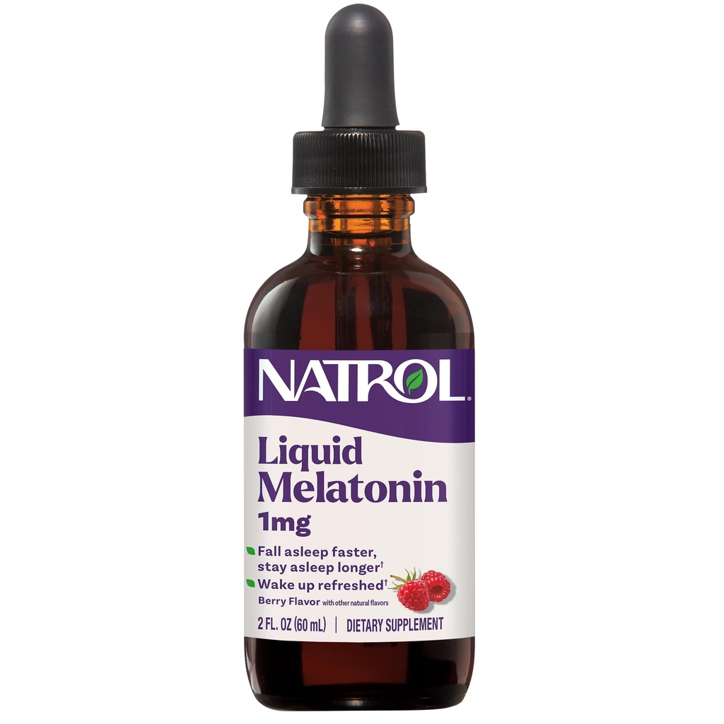 Natrol Liquid Melonatin 1 mg, Pertumbuhan Melonalin untuk Musim Gugur Lebih cepat dan Tetap Tidur Longer, Wake Up Refreshed, 2 FL OZ Berry- Flavared Liquid, 15 Servings