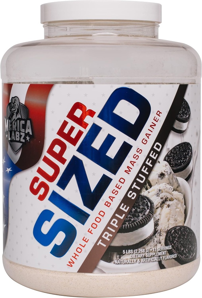 'Merica Labz Super Sized Whole Food Based Mass Gainer dengan 46g of Protein, termasuk Digetical Enyzmes untuk Easy Divalry, 5 Ibs (Triple Stuffed)