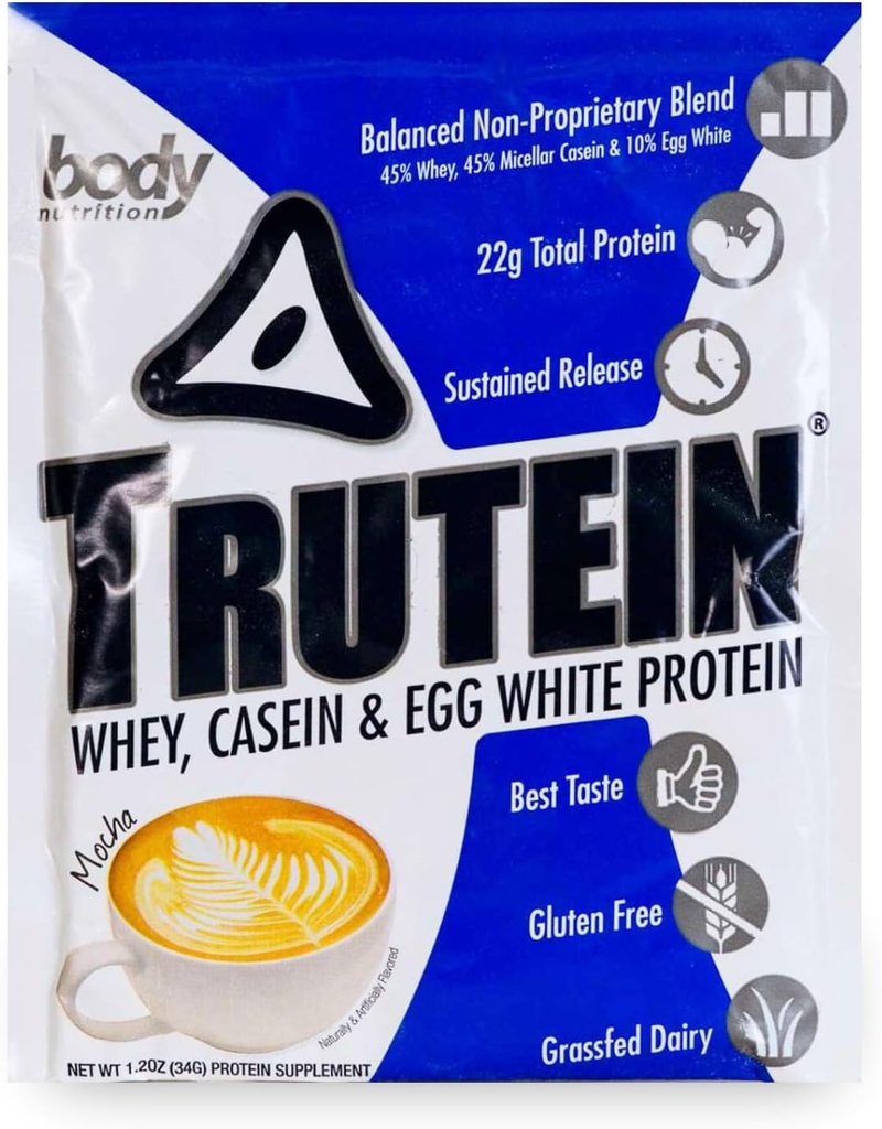 Powder Protein Tinggi Body Nutrition: 45% Whey, 45% Casein, 10% Egg White, Gluten- Free, Low Sodium, Grass Fed Whein Protein Powder, Gym Suplemen & Breakfast, Mocha, 34g Sample