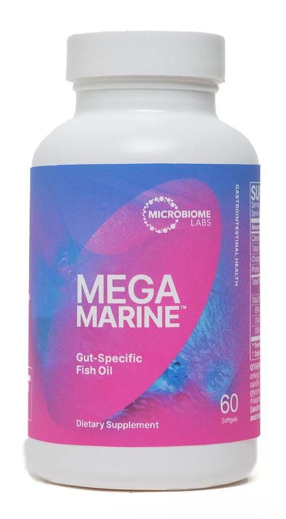 Mikrobiome Labs MegaMarine Omega 3 Fish Oil Suplemen - Gut- Spefic EPA DHA Omega 3 Tambahan dengan DPA for Gut Health - Dup Imune & Gut Barrier Fungsi (60 Softgels)