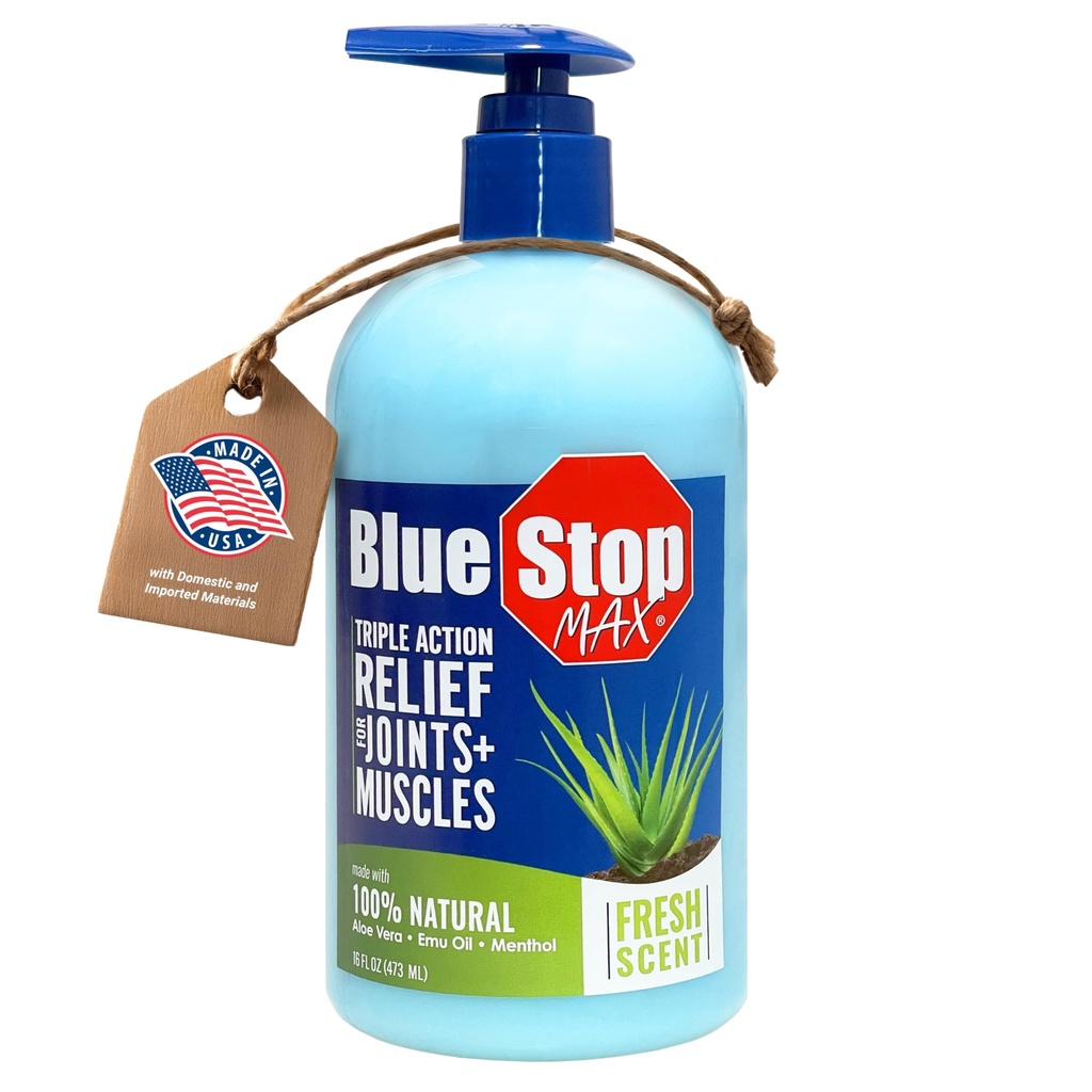 Blue Stop Max Massage Gel for Body Aches, 16 oz Pump Bottle; 3 in 1 Product Relieves Body Aches, Supports Joints and Nascushes The Skin