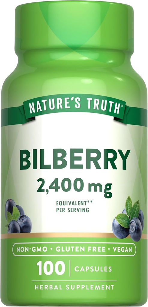 Nature 's Truth Bilberry Extract Capsules 124; 2400mg 124; 100 Count 124; Non-GMO & Gluten Free Suplement