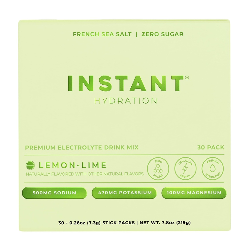 Hidration Instant Electrolytes Powder Pawder - Lemon Lime Drink Mix - Zero Sugar - Keto, Vegan, Gluten- Free, Non- GMO - Boost Recovery, Brain Health, Muscle & Tease Pasokan - 30 Tongkat