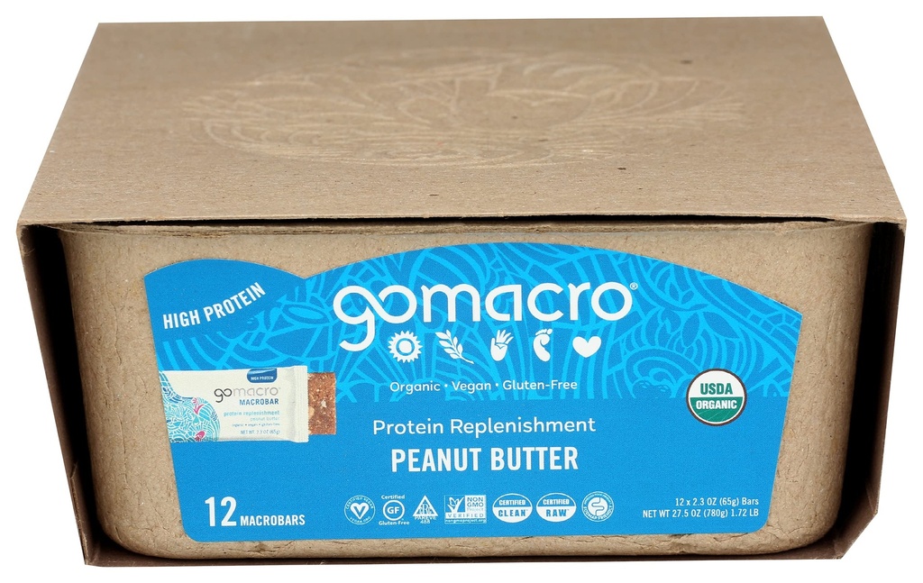GoMacro MacroBar Organik Protein Bars, Peanut Butter, 2.3 Ounce Bars (Paket 12)