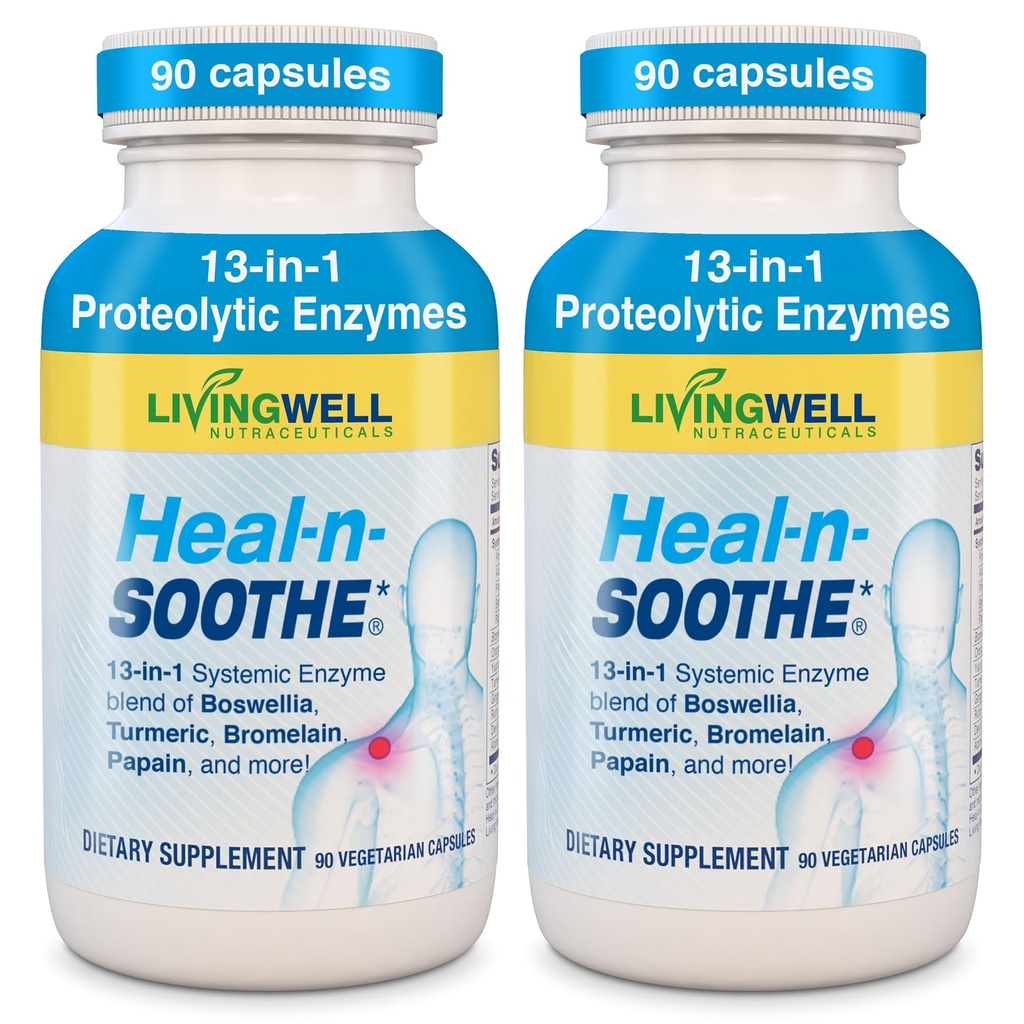 Suplemen Dukungan Bersama HEAL- NSOOTHE - Protolytic Enzymes seperti Bromelain & Papain, dengan Boswelllia, Turmeric & Ginger- Promodes Protein Fungsi Digetical & Body Defense - 90 Count (2 Pack)