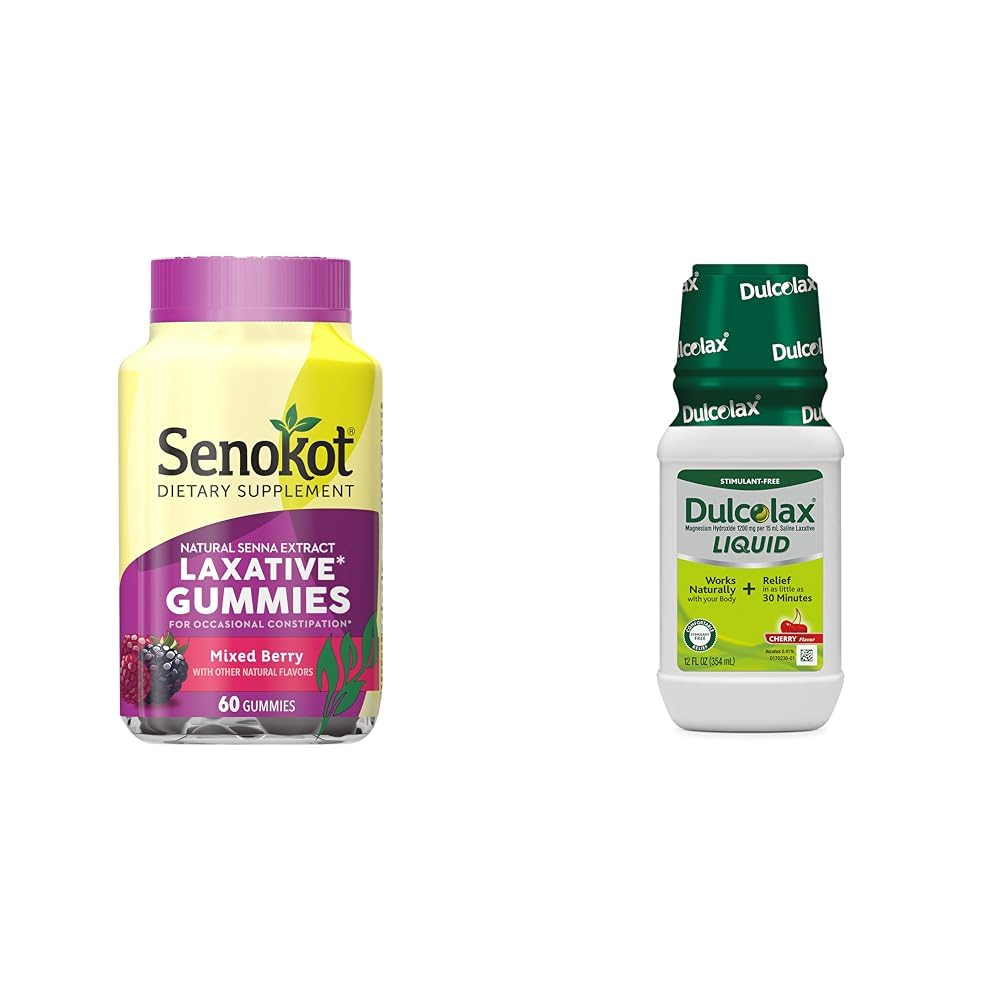 Senokot Diet Suplemen Laxative Gummies, Ekstrak Senna Alami, Laxative Cair Lembut & Dulcolax, Laxative Bebas Stimulant untuk Bantuan Komfortable, Cherry Flavor, 12 oz.