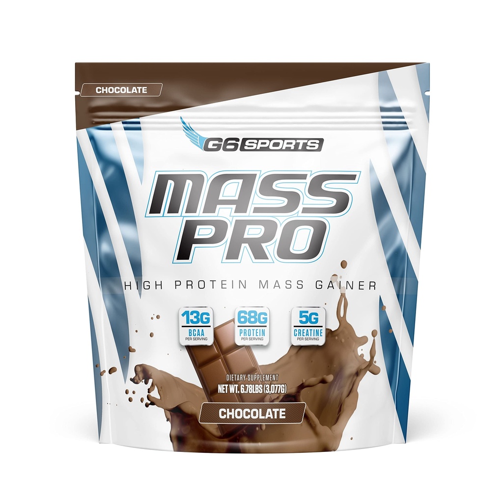 G6 Sports Nutition Mass Pro Protein Mass Gainer (64g Protein, Avocado Powder, Koconut Oil Powder, MCT Powder) - 7lb Bag - Chocolate