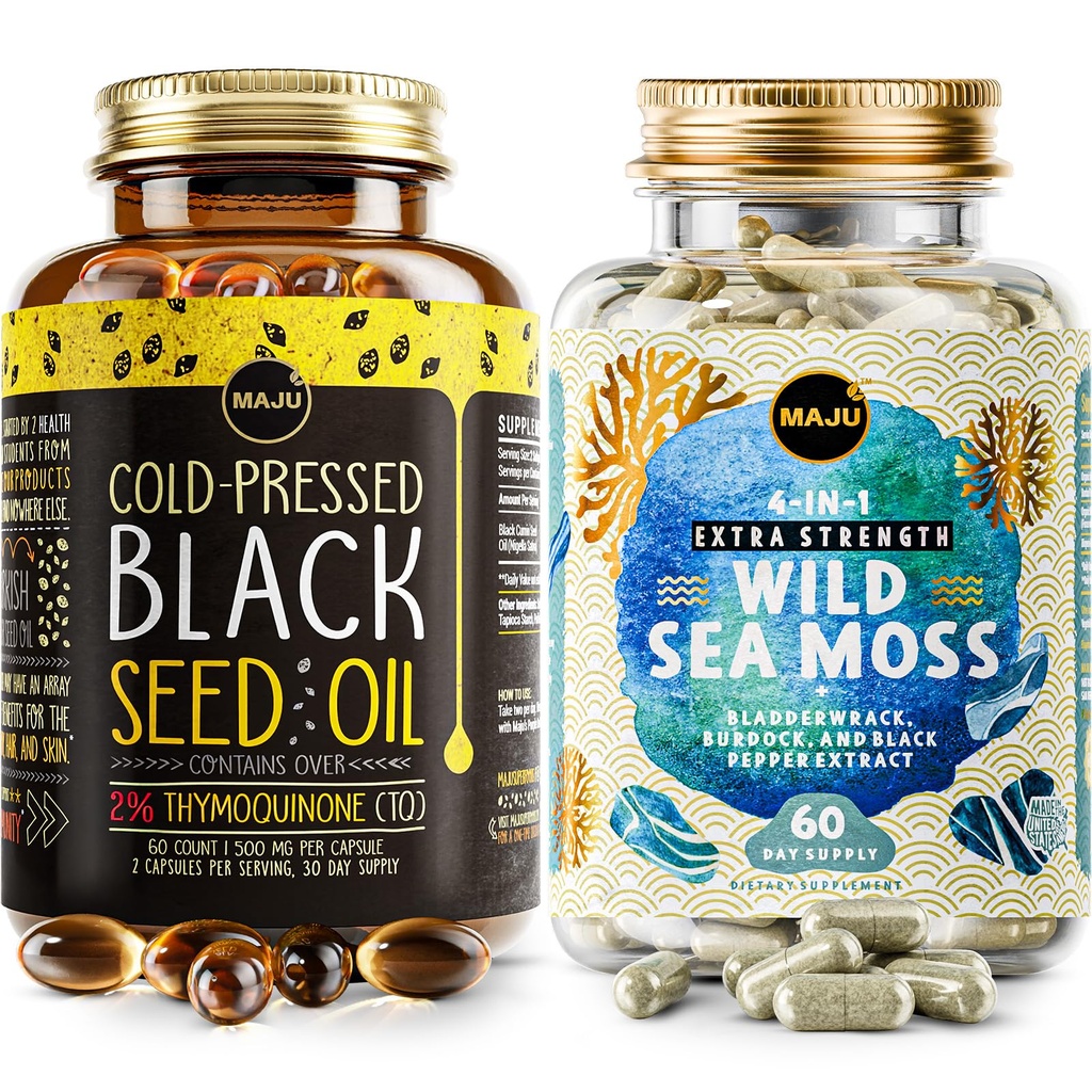 Magu Superfoods 4 in-1 Sea Moss Capsules dan Black Seed Oil Capsules Bundle