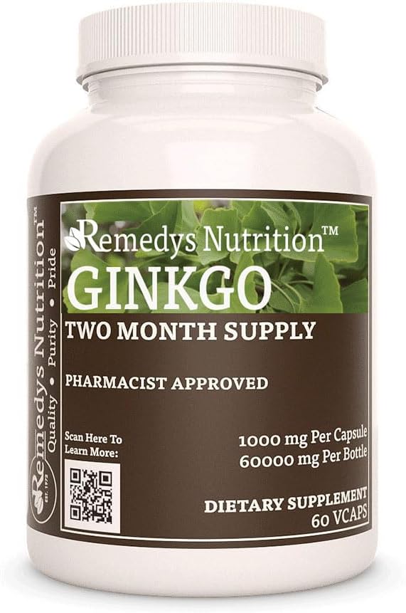 Futrisi Remedy Ginkgo Biloba 124; 1.000 mg, 60 Vegan Kapsul Herbal Dietary Supplemen Dua Bulan
